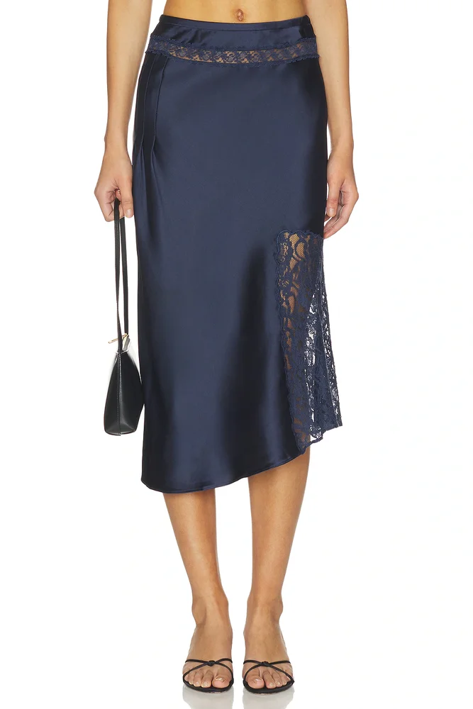 Elea Satin And Lace Midi Skirt