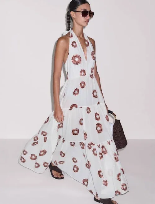 ME+EM Women's Daisy Print Halterneck Cotton Maxi Dress