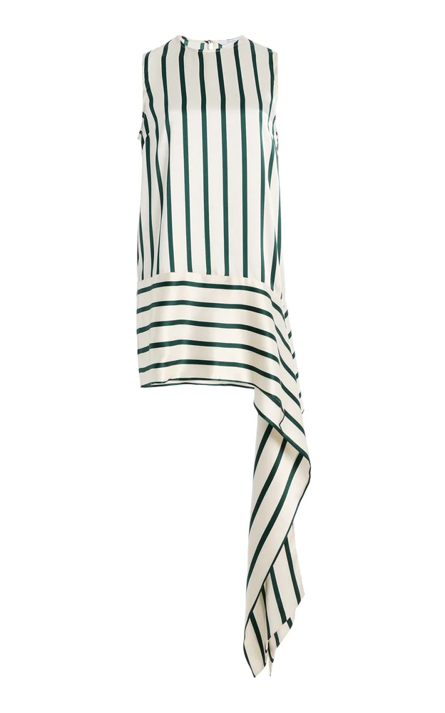 Cannes Sash-Hem Striped Silk Mini Dress