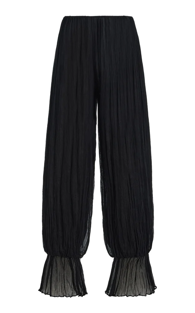 Cedar Crinkled Silk Chiffon Trousers