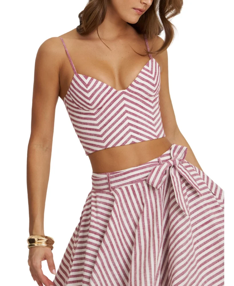 Xola Chevron Striped Linen Cropped Top