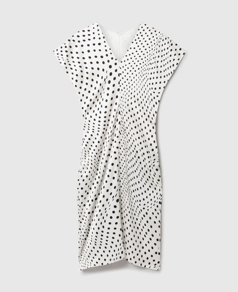 Polka Dot V-Neck Midi Dress-White/black
