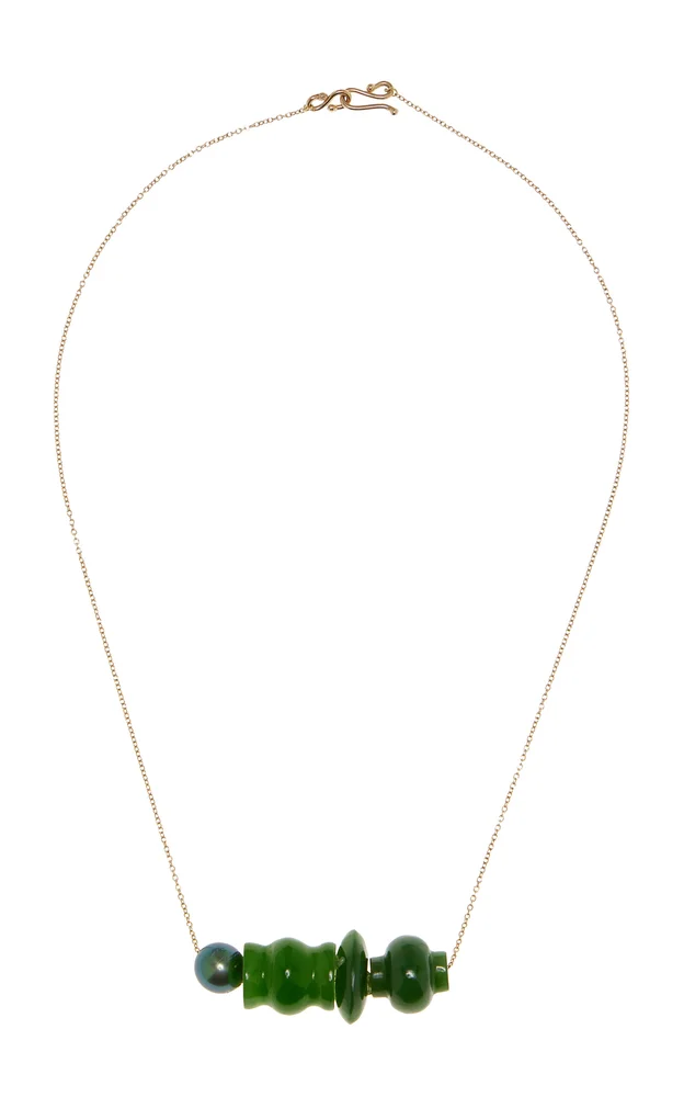 18k Green Gold Jade Mini Trade Bead Necklace
