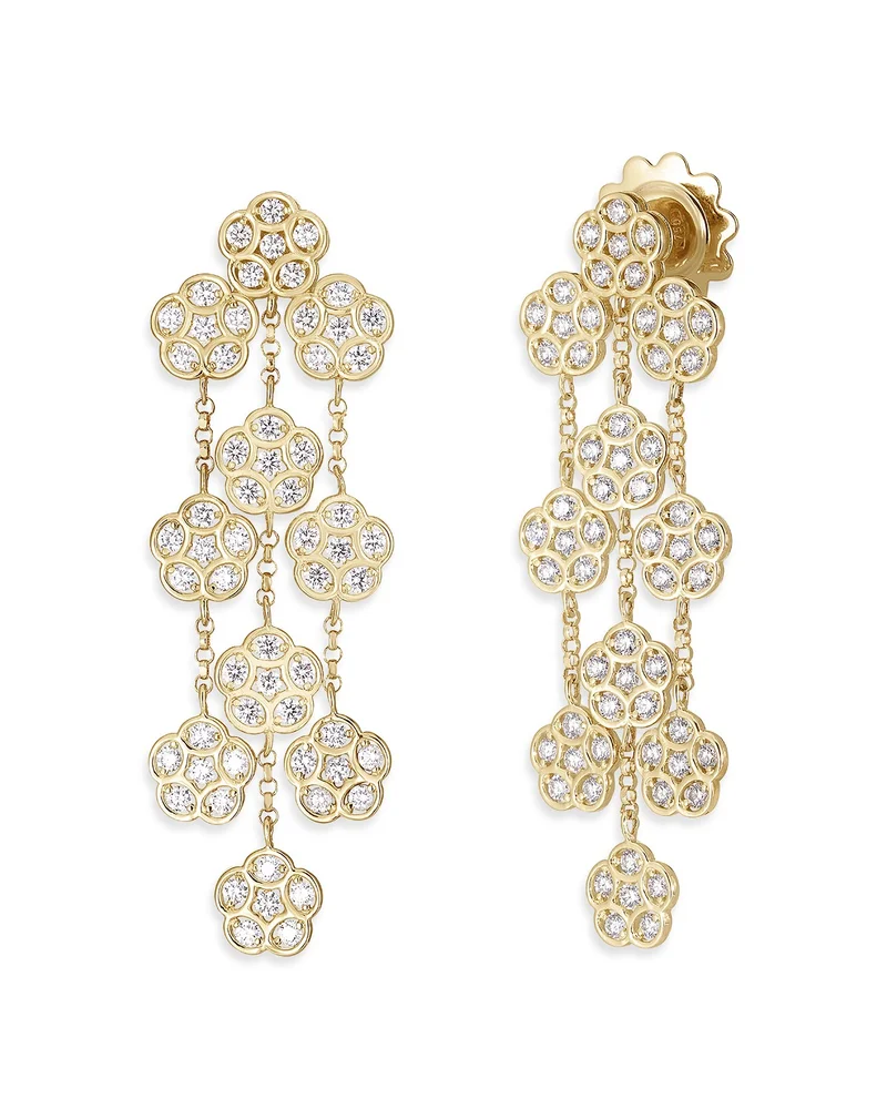 18K Yellow Gold Diamond Daisy Chandelier Earrings