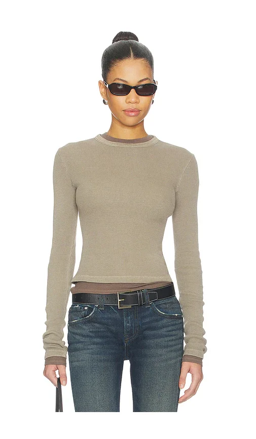 Pillar Waffle Crewneck Top