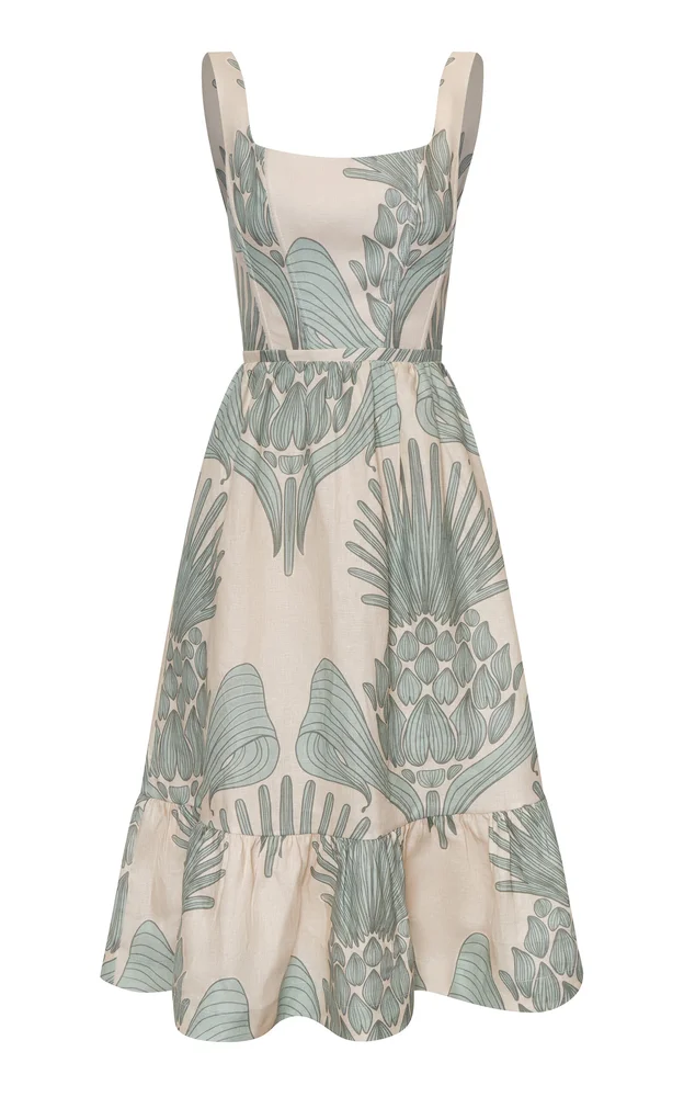 En tus Ojos Printed Linen Midi Dress