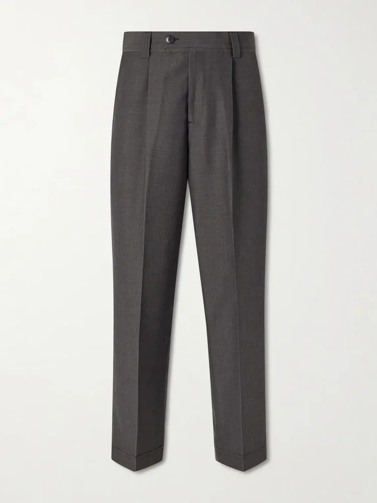 Straight-Leg Pleated Wool Trousers
