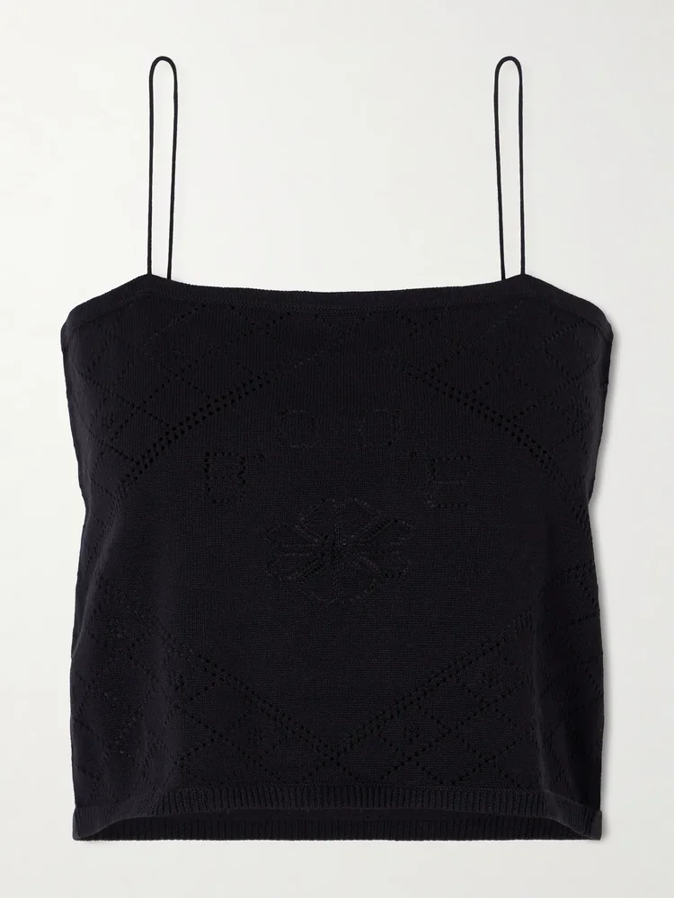 Anisette cropped embroidered cotton tank top