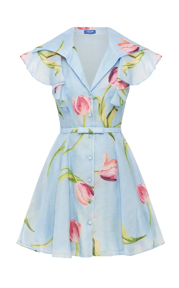 Isla Floral-Print Button-Up Linen-Silk Mini Dress