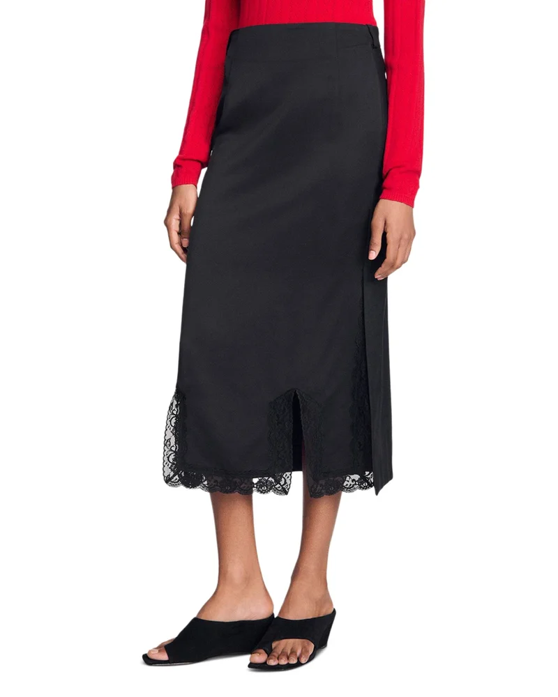 Long Mixed Material Lace Skirt