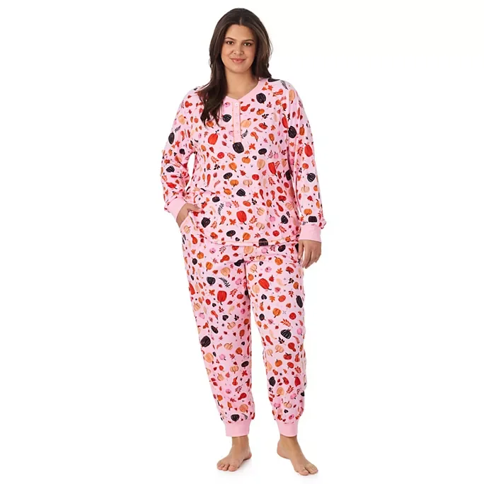 Plus Size Cuddl Duds Halloween Long Sleeve Cozy Pajama Top & Pajama Joggers Set