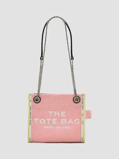 The Denim Chain Crossbody Tote Bag (Ribbon Pink)