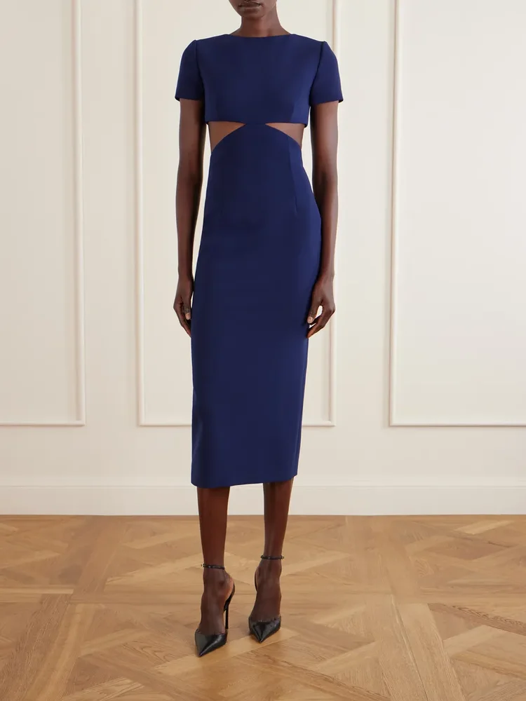 Bow-embellished cut-out crepe midi dress