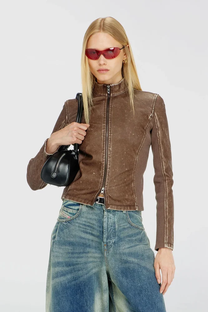 T-Hunder Biker Jacket with Rib-Knit Inserts