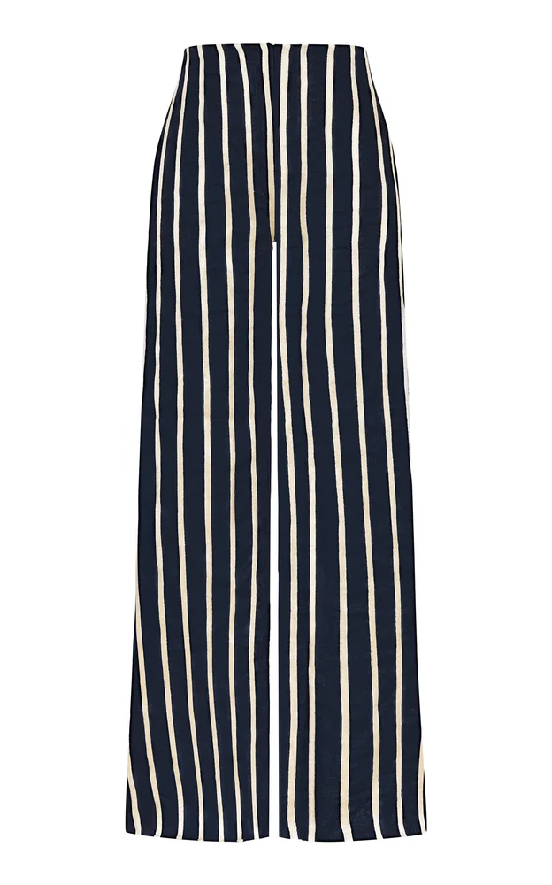 A Ti Vamos Embroidered Linen-Blend Straight-Leg Pants