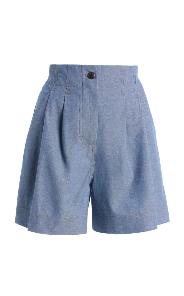 Pleated Chambray Shorts