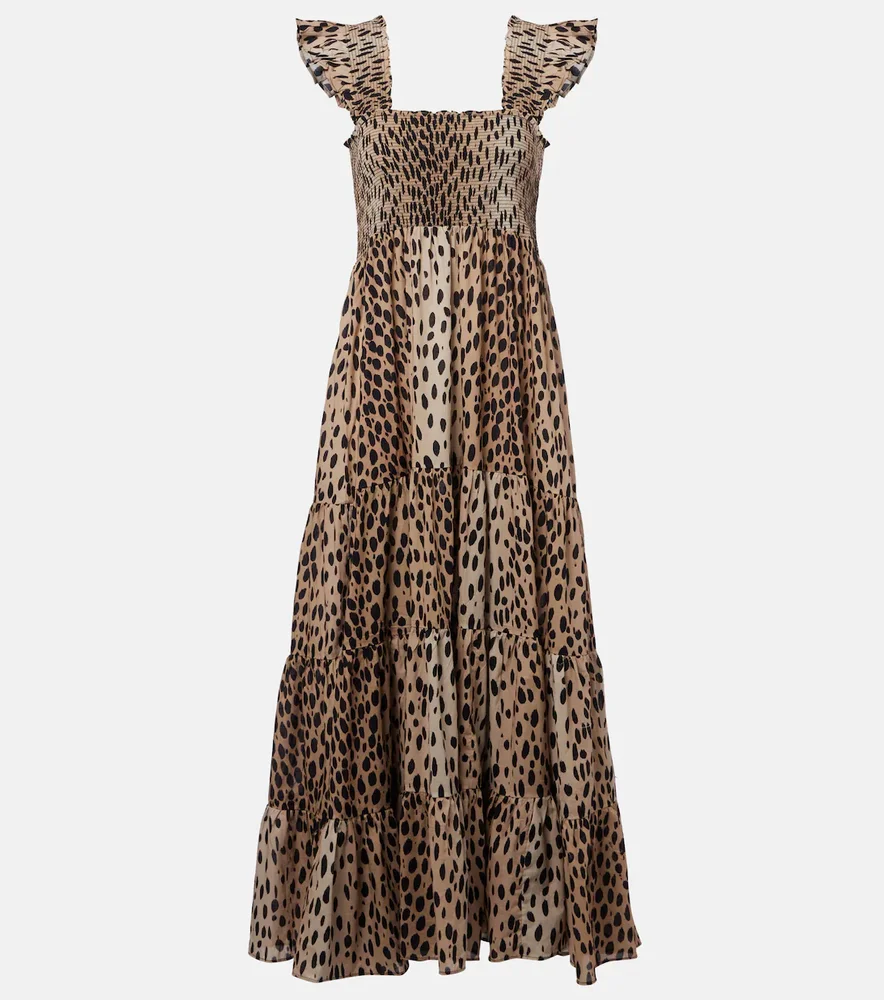 Tiered leopard-print cotton maxi dress