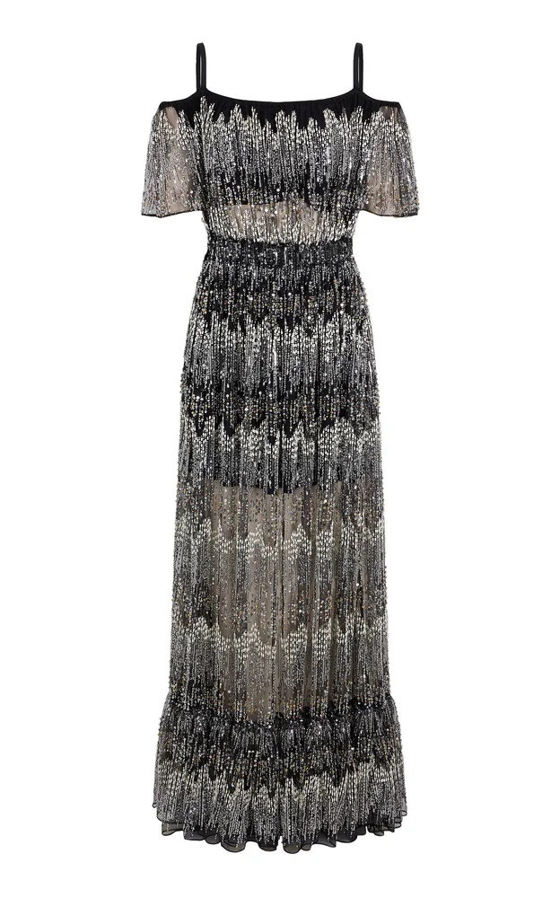 Embroidered Tulle Maxi Dress