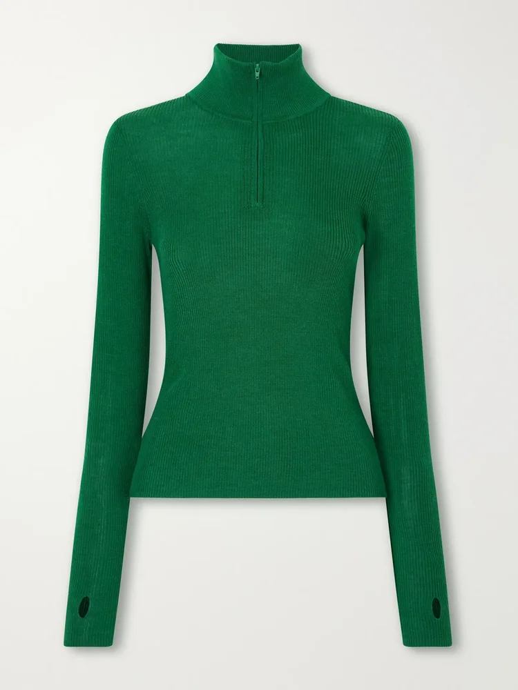 Ribbed half-zip wool and silk-blend sweater