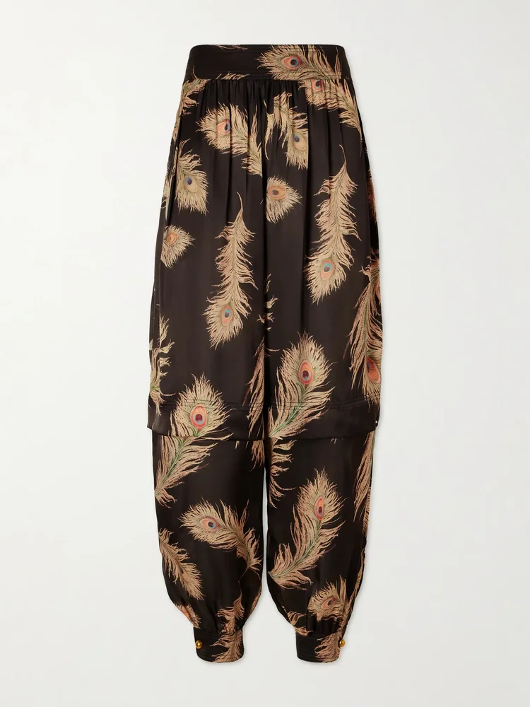 valiant pleated printed silk satin tapered pants