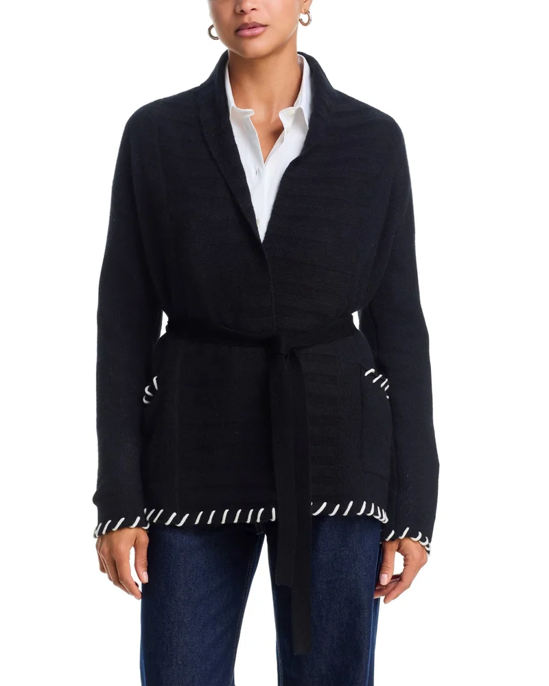 Whipstitch Belted Cashmere Cardigan Sweater, Exclusive