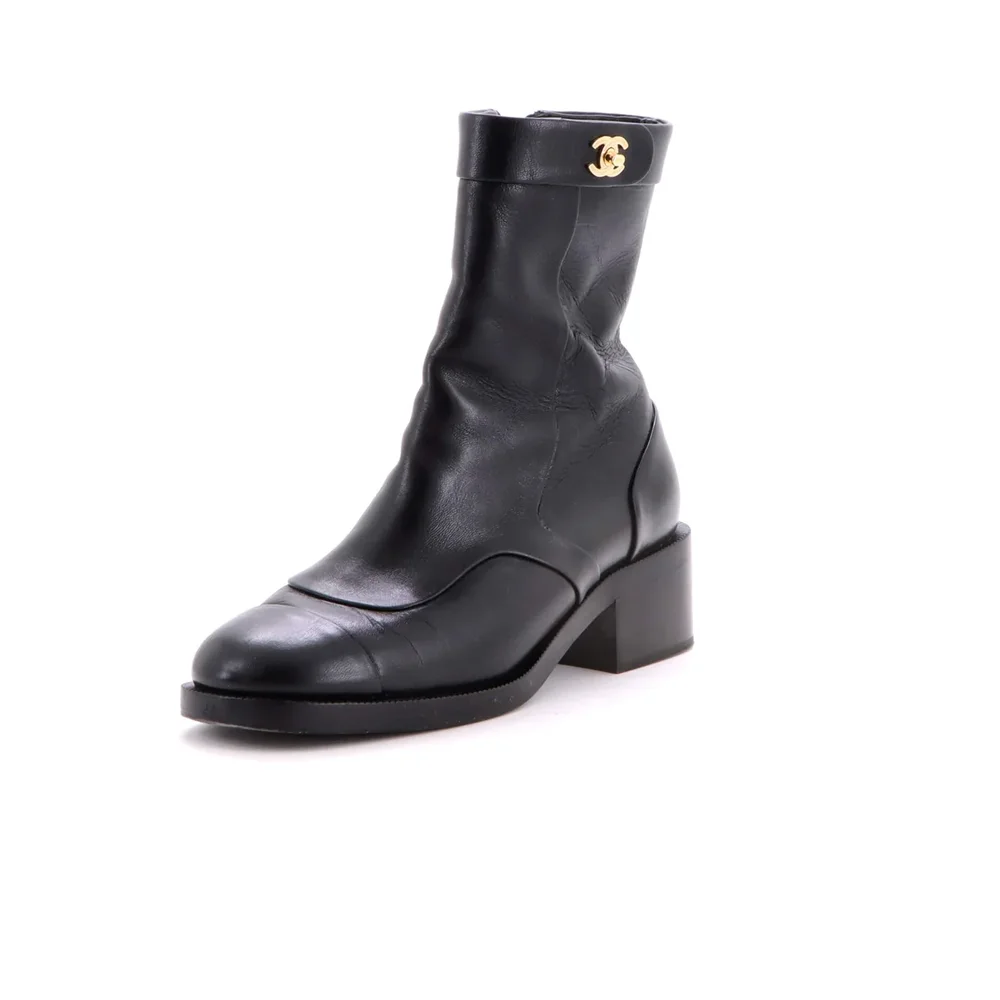 Chanel CC Turnlock Cap Toe Chelsea Boots Leather
