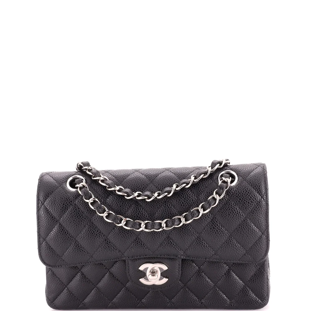 Pre-Owned Classic Double Flap Bag Quilted Caviar Small