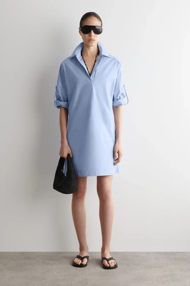 Cotton-Poplin Short-Sleeved Shirt Dress