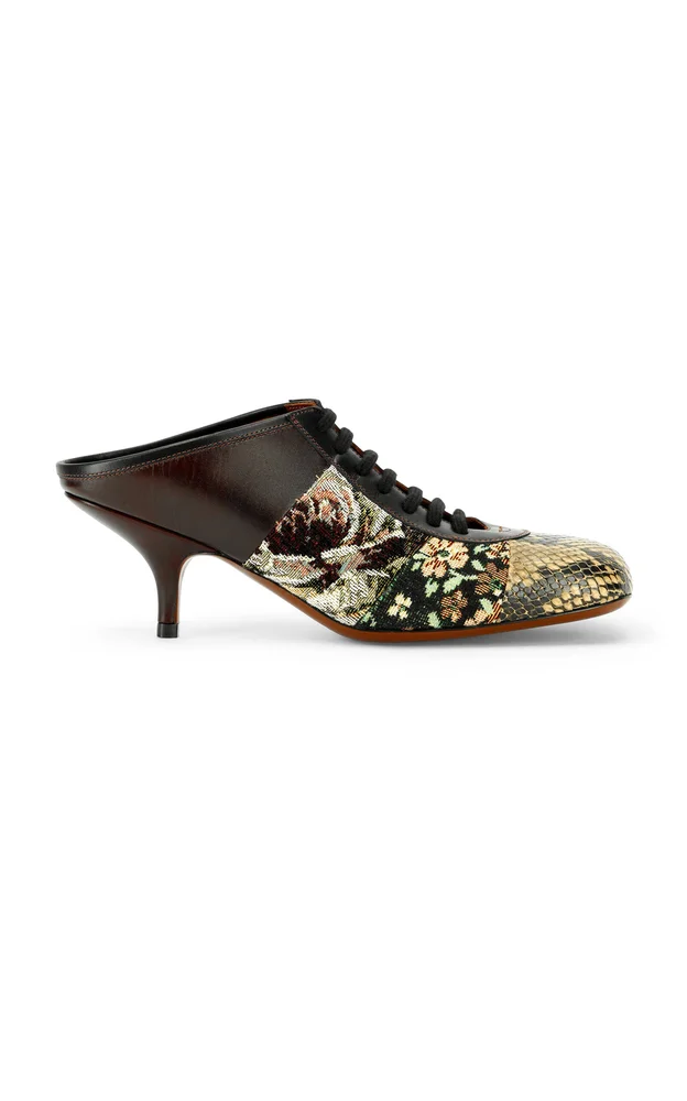 Snake-Printed Leather Mules