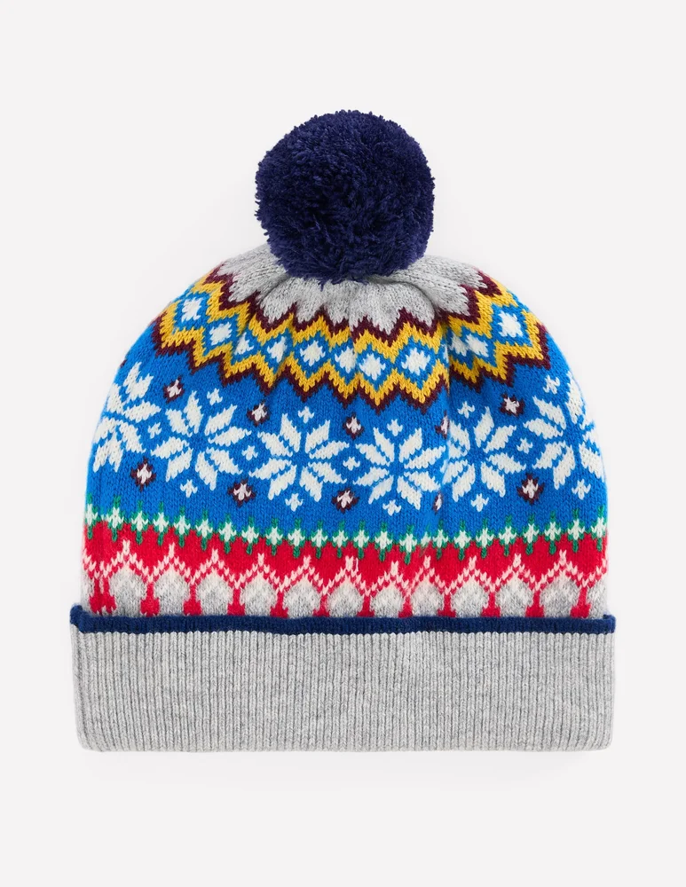 Fair Isle Beanie-Grey Marl Snowflake