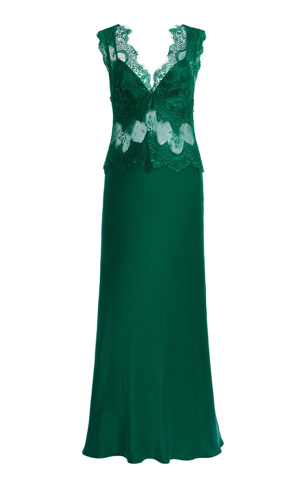 Exclusive Visions Lace-Inset Satin Midi Dress