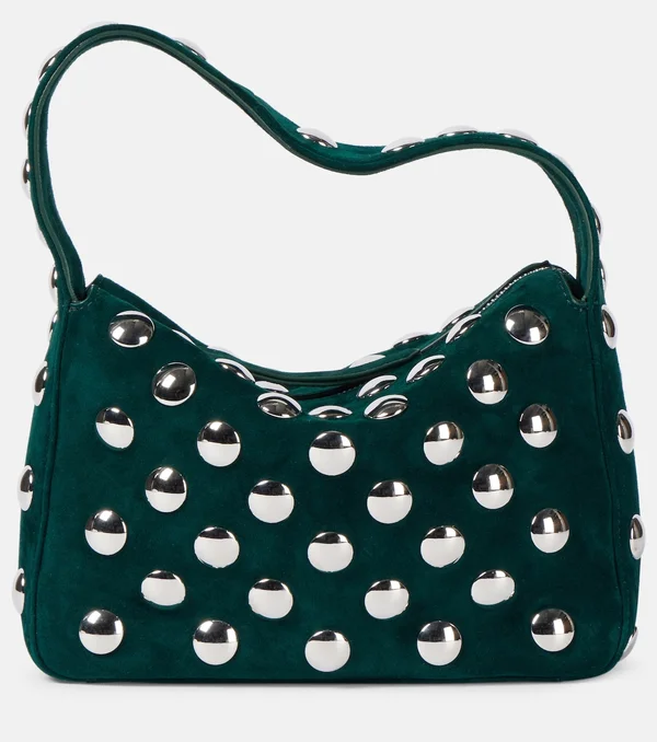 Elena Small studded suede shoulder bag in green - Khaite