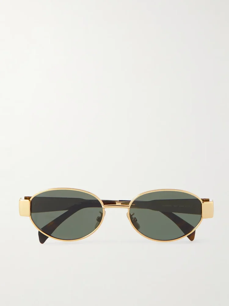 Oval-frame gold-tone and tortoiseshell acetate sunglasses