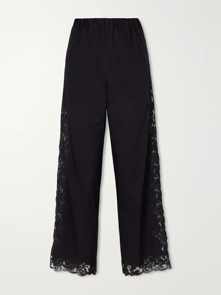 Yasmin lace-trimmed cotton straight-leg pants