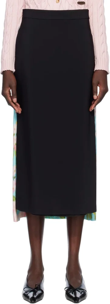 Blue & Black Crêpe & Satin Midi Skirt
