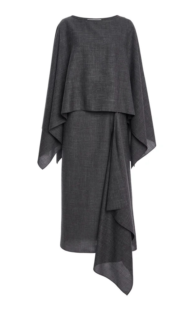 Caftan-Top Wool-Blend Midi Dress