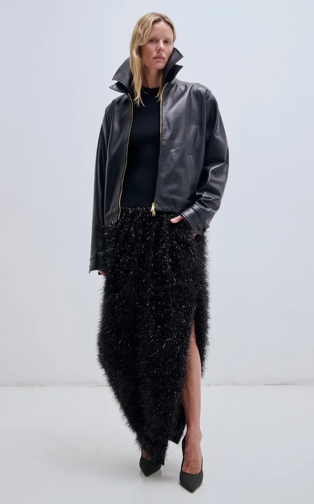 Mabel Leather Double-Collar Bomber Jacket