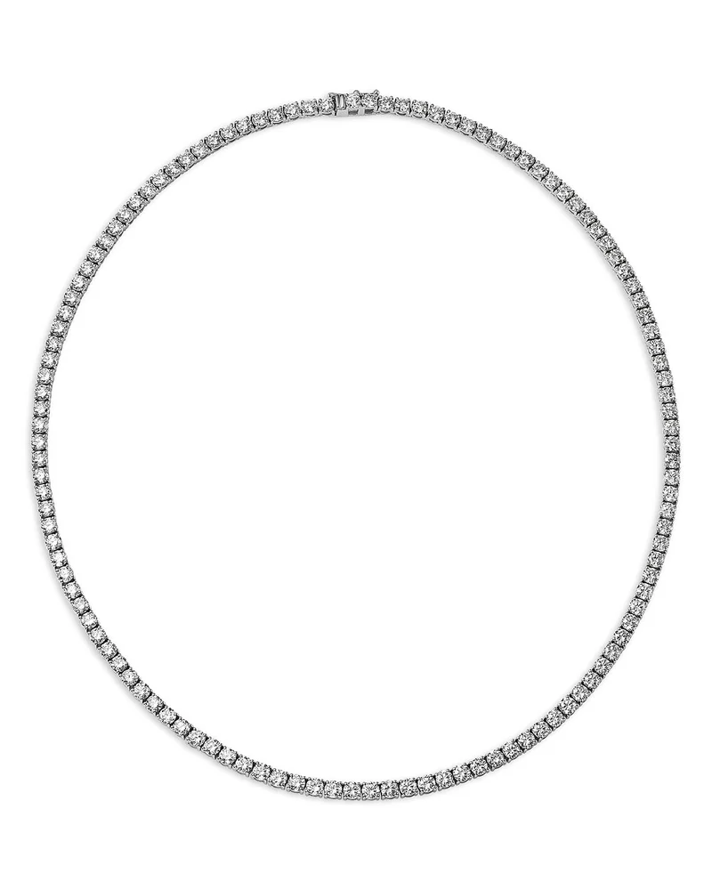 Certified Diamond Tennis Necklace in 14K White Gold, 15 tcw, 16.5"