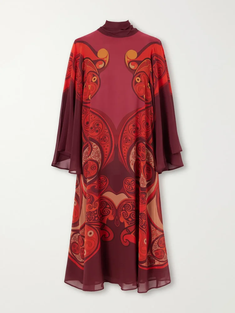 Printed silk-georgette midi dress