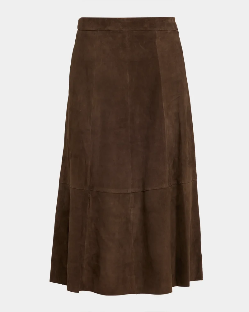 Mid-Rise Flared Suede Skirt