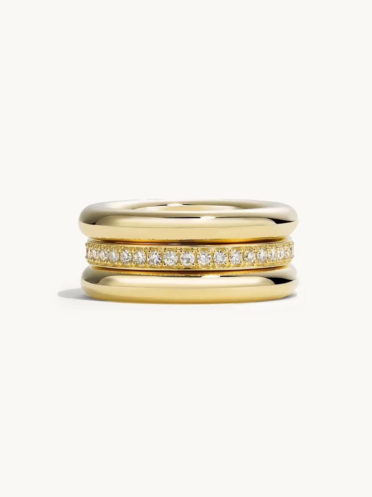 Triple Gold and Diamond Pinky Ring Stack