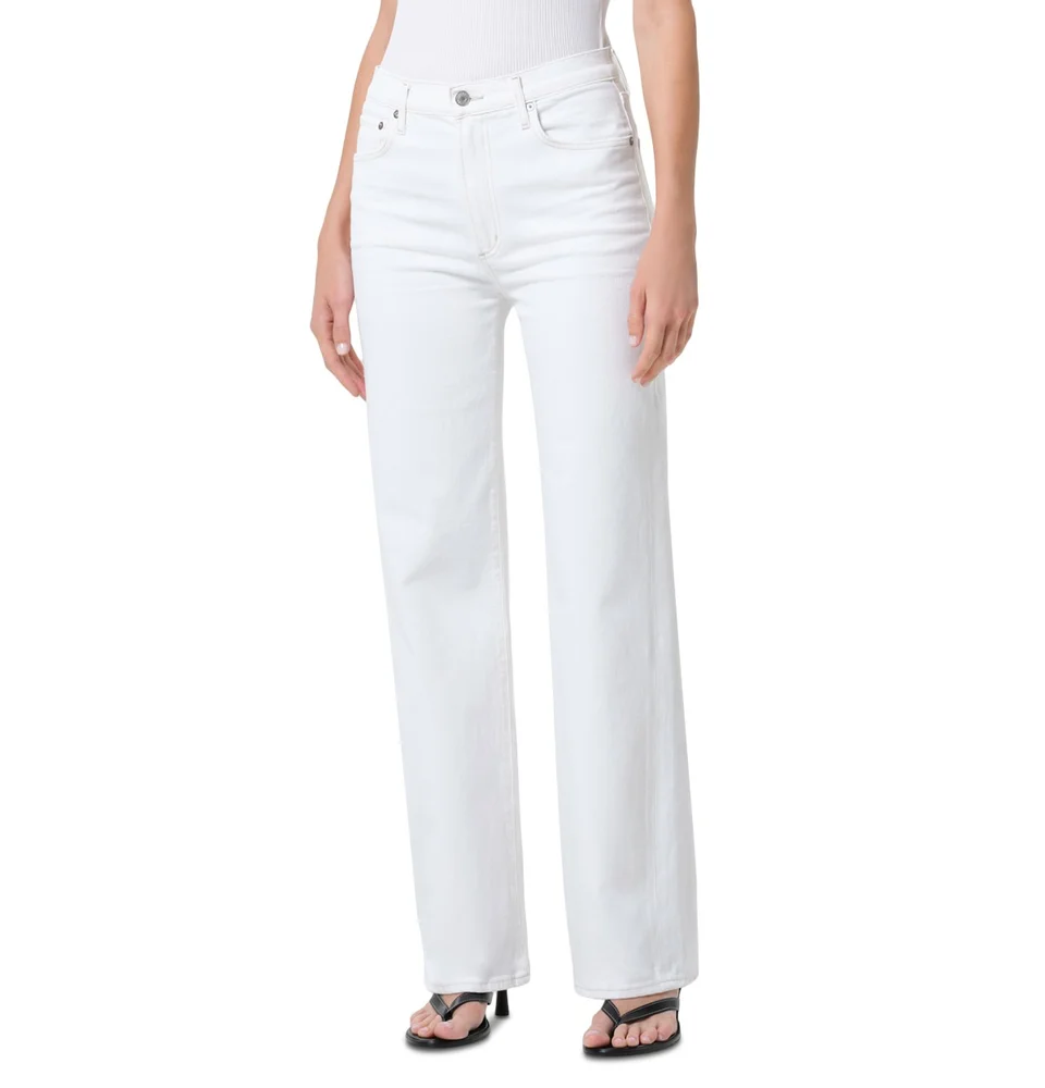 Harper Mid Rise Relaxed Straight Jeans in Whitewash