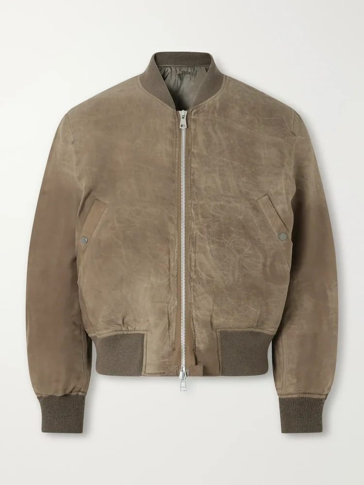 Distressed Waxed Shell Bomber Jacket