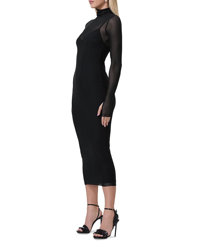 Power Mesh Bodycon Midi Dress