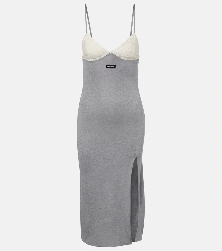 Lace-trimmed silk jersey midi dress