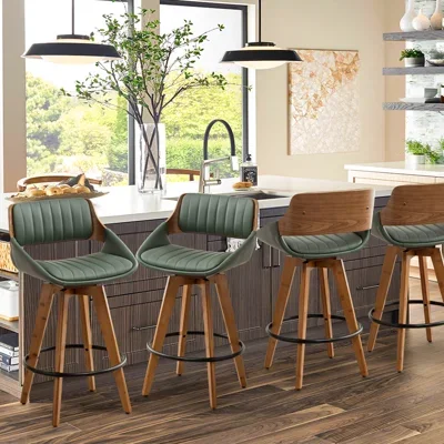 Jobani 19.1" W Faux Leather Swivel Upholstered Bar Stool with Solid Wood Frame