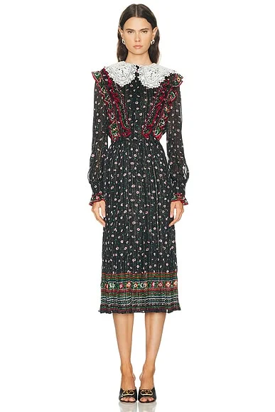 Embroidered Apres L'Hiver Midi Dress