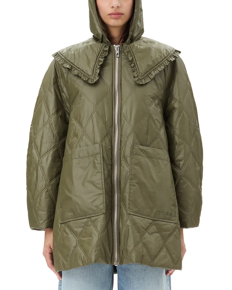 Shiny Quilted Midi Jacket