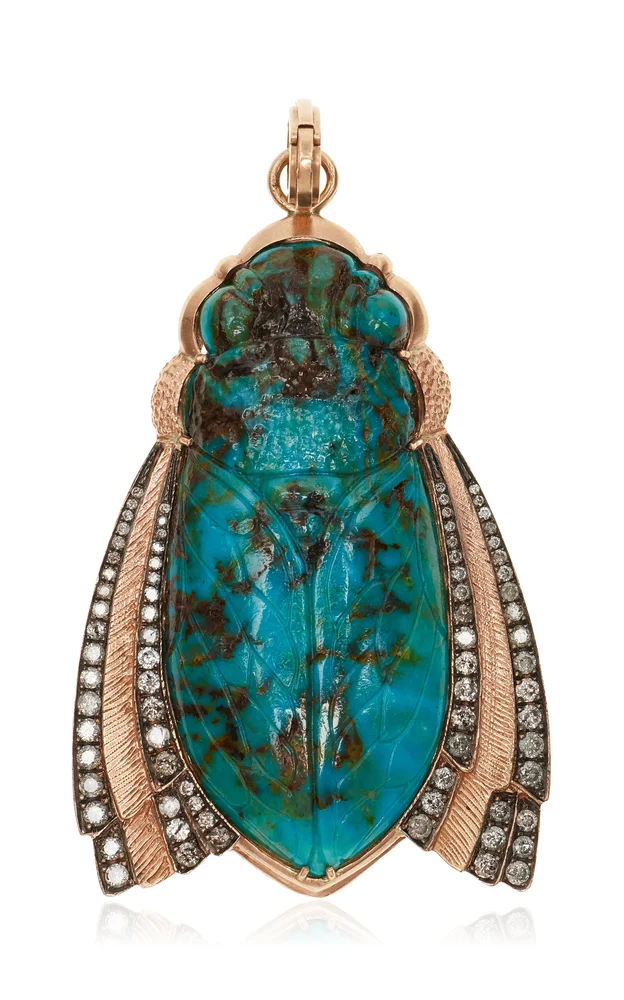 Kingman 14K Rose Gold Diamond And Turquoise Scarab Pendant