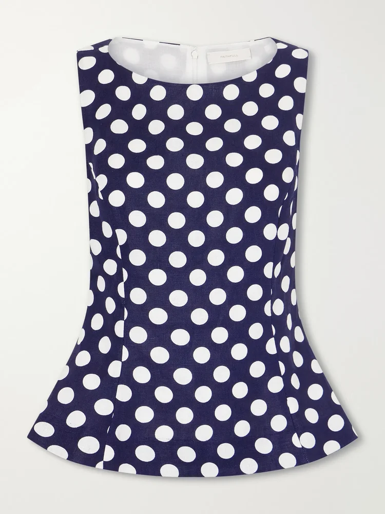 Ana peplum polka-dot linen top